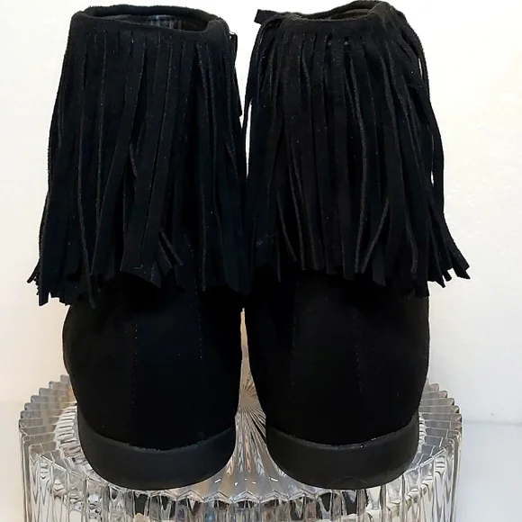 Womens Comfort View Regina Black Suede Fringe Ankle Boot Boho Hippie - Picture 5 of 10